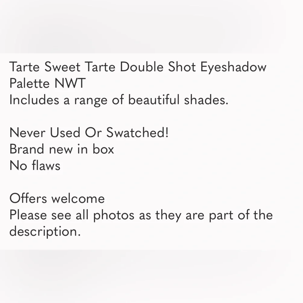 Tarte Sweet Tarte Double Shot Eyeshadow Palette NWT FULL SIZE